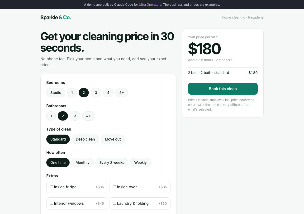 Instant cleaning quote calculator